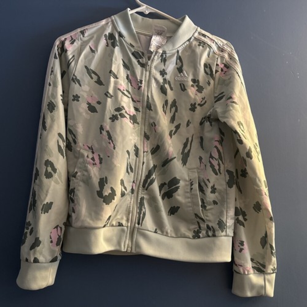 Adidas Girls Zip Track Jacket Pistachio Green Floral XL 3-stripe Tricot VSCO